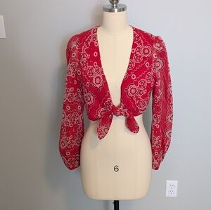 Charm Of HOLLYWOOD Red Bandana-Print Tie-Front Women's Top Size Large